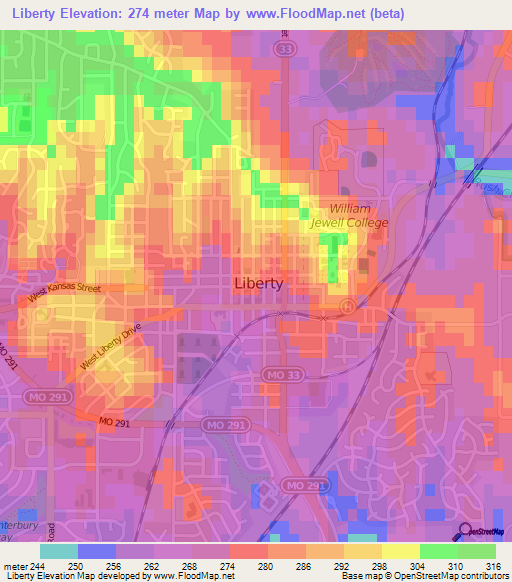 Liberty,US Elevation Map