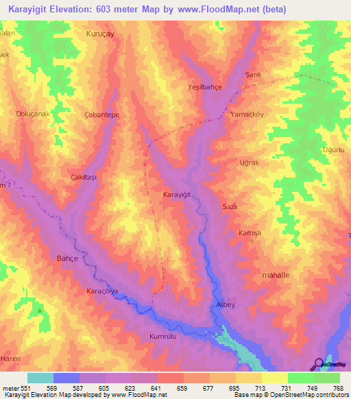 Karayigit,Turkey Elevation Map