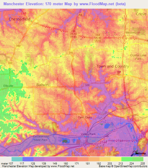 Manchester,US Elevation Map