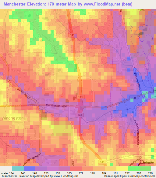 Manchester,US Elevation Map