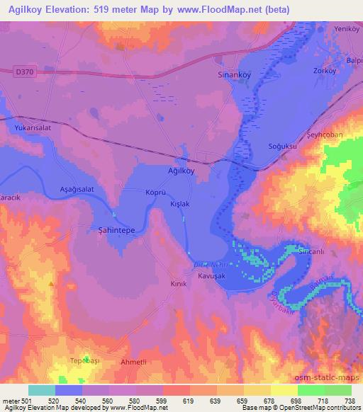 Agilkoy,Turkey Elevation Map