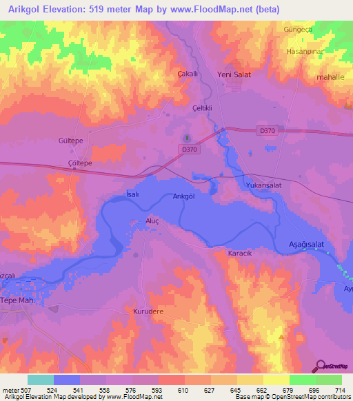 Arikgol,Turkey Elevation Map