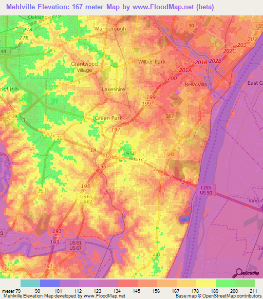 Mehlville,US Elevation Map