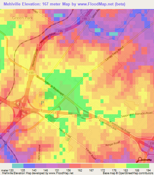 Mehlville,US Elevation Map