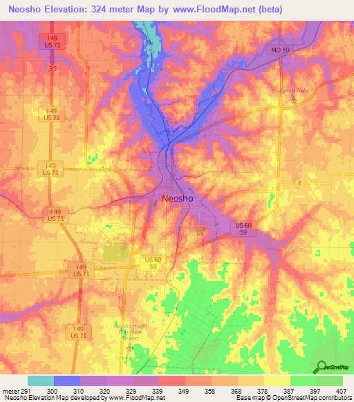 Neosho,US Elevation Map