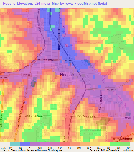 Neosho,US Elevation Map