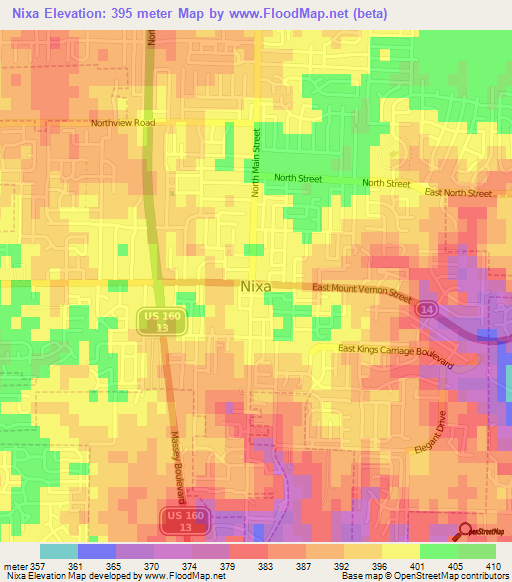 Nixa,US Elevation Map