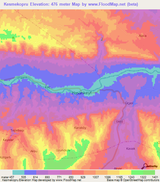 Kesmekopru,Turkey Elevation Map