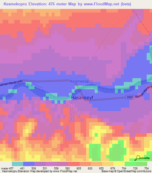 Kesmekopru,Turkey Elevation Map