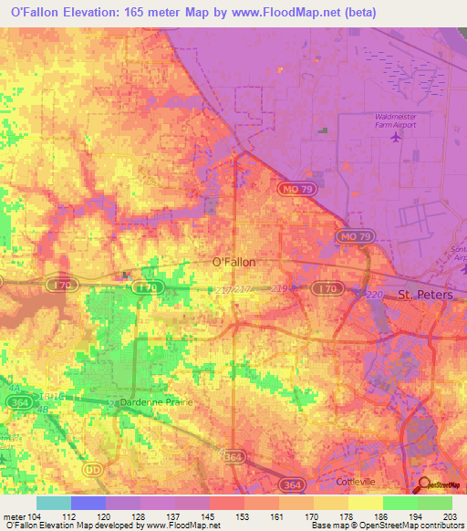 O'Fallon,US Elevation Map