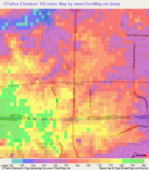 O'Fallon,US Elevation Map