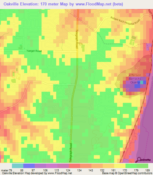 Oakville,US Elevation Map