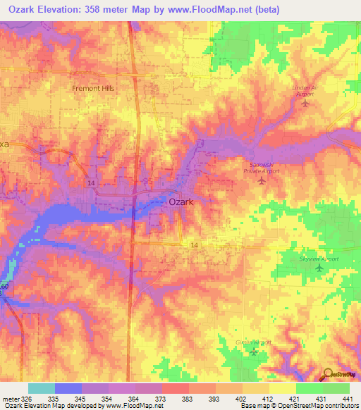 Ozark,US Elevation Map