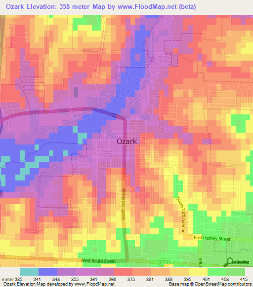 Ozark,US Elevation Map