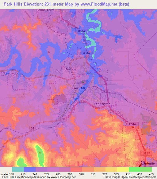 Park Hills,US Elevation Map