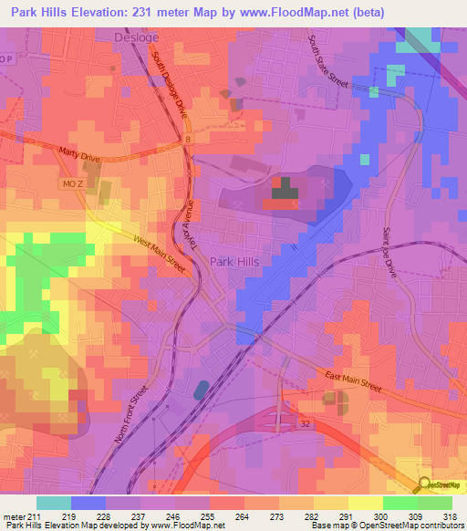 Park Hills,US Elevation Map