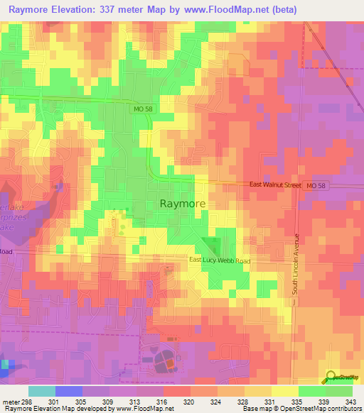 Raymore,US Elevation Map