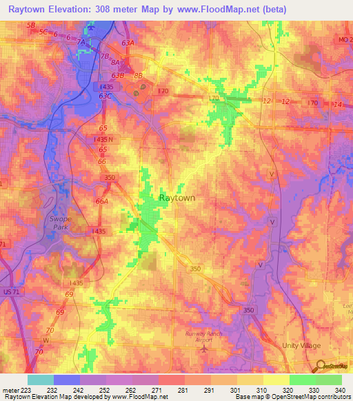 Raytown,US Elevation Map