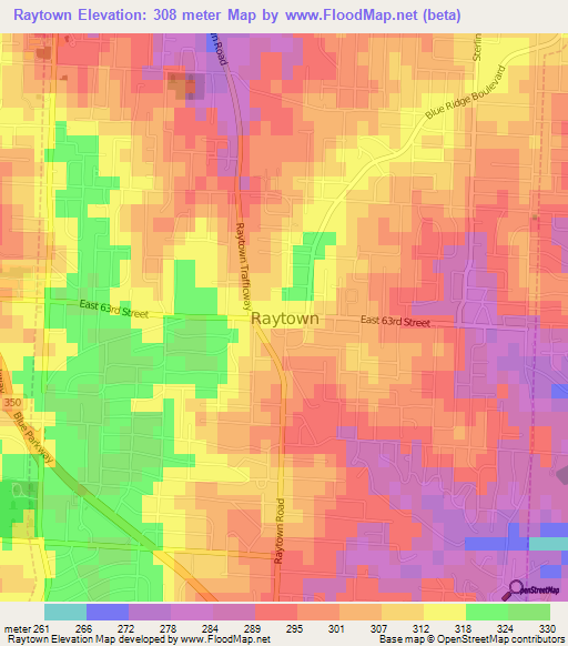 Raytown,US Elevation Map