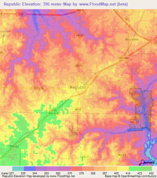 Republic,US Elevation Map