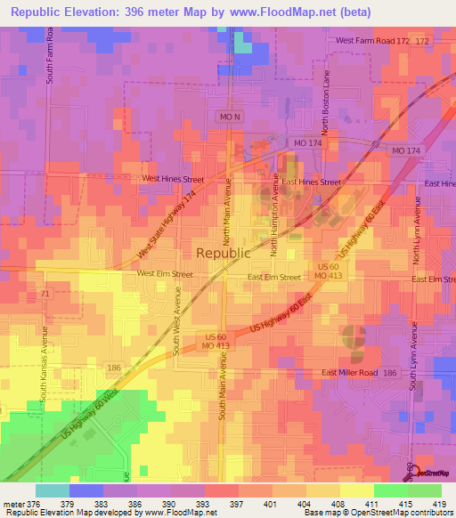 Republic,US Elevation Map