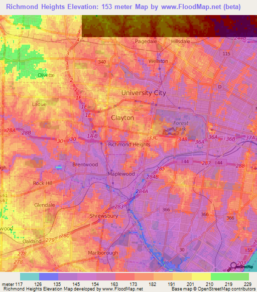 Richmond Heights,US Elevation Map