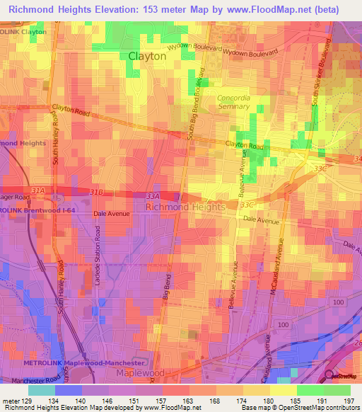 Richmond Heights,US Elevation Map