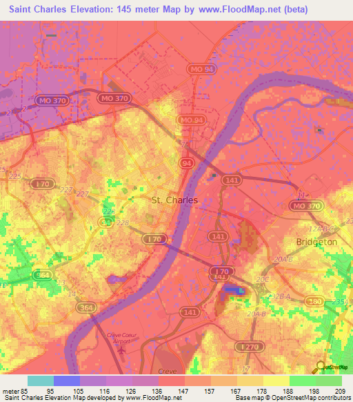 Saint Charles,US Elevation Map