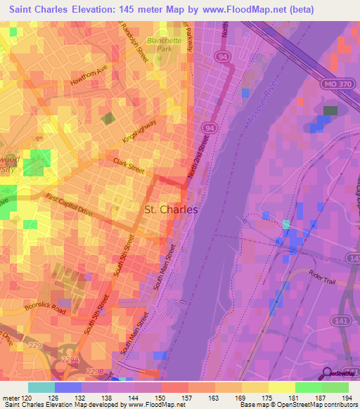 Saint Charles,US Elevation Map