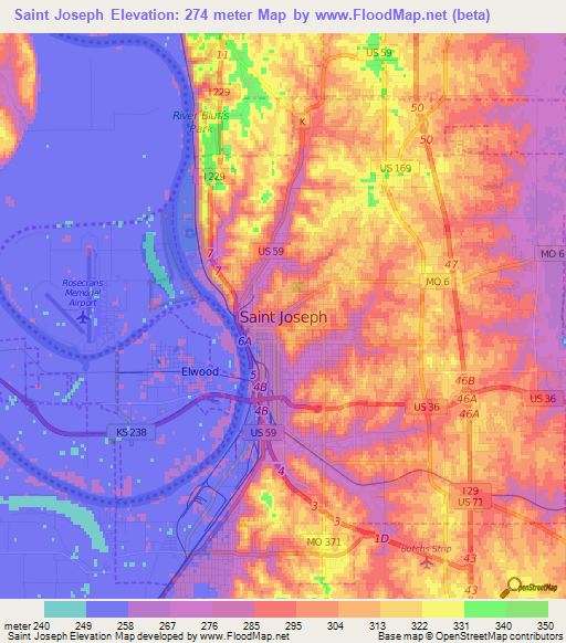 Saint Joseph,US Elevation Map