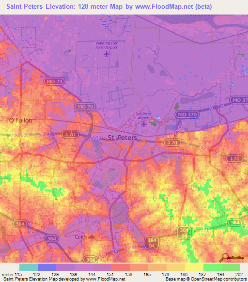 Saint Peters,US Elevation Map