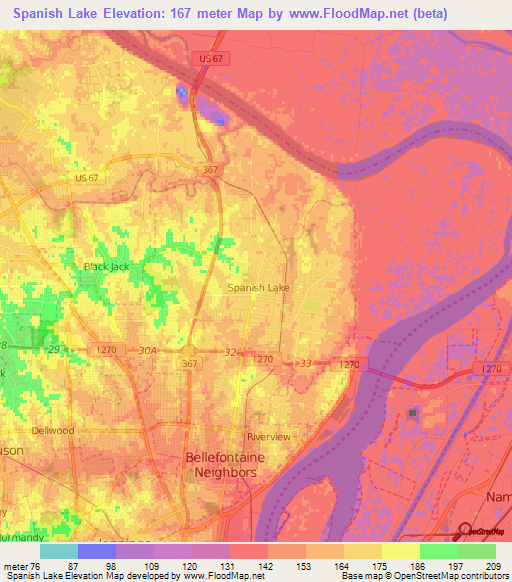 Spanish Lake,US Elevation Map