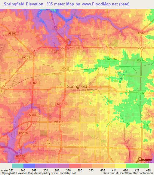 Springfield,US Elevation Map