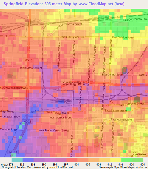 Springfield,US Elevation Map