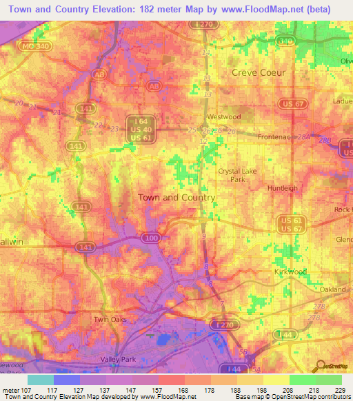 Town and Country,US Elevation Map