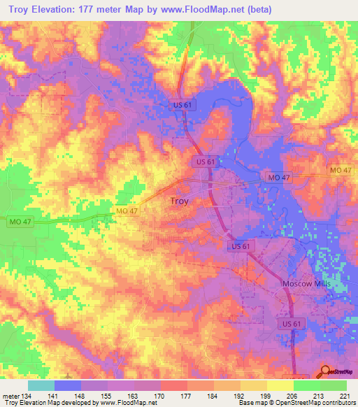 Troy,US Elevation Map