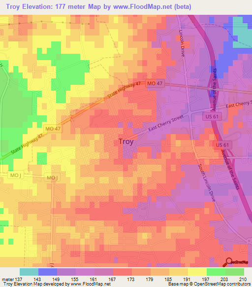 Troy,US Elevation Map