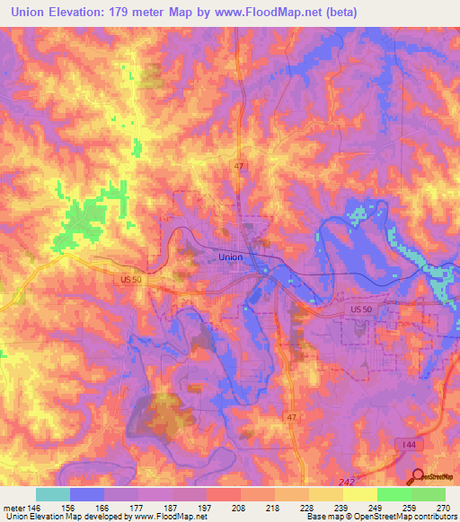 Union,US Elevation Map