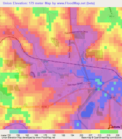 Union,US Elevation Map