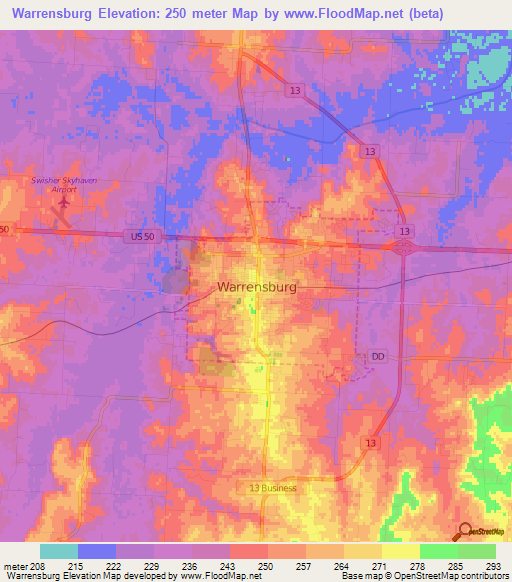 Warrensburg,US Elevation Map