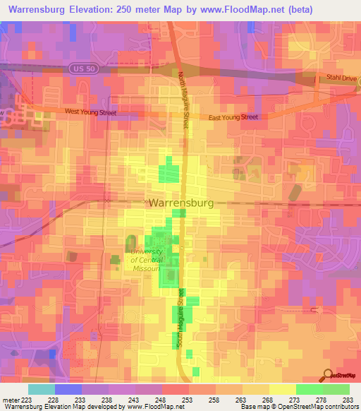 Warrensburg,US Elevation Map