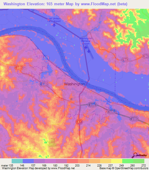 Washington,US Elevation Map