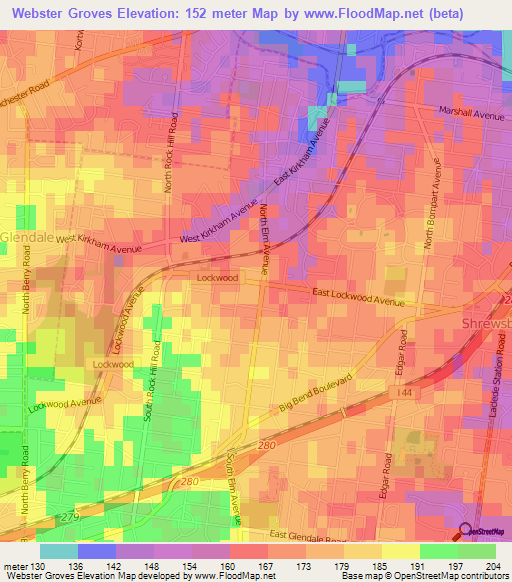 Webster Groves,US Elevation Map