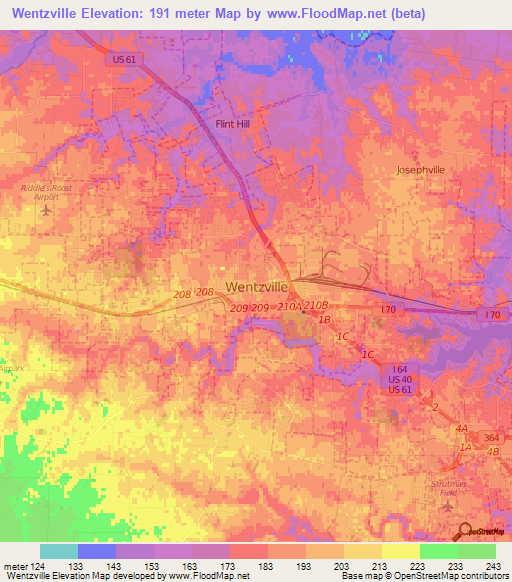 Wentzville,US Elevation Map