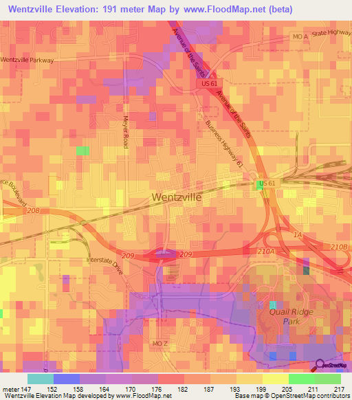 Wentzville,US Elevation Map