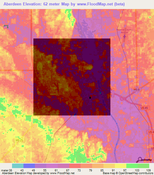 Aberdeen,US Elevation Map