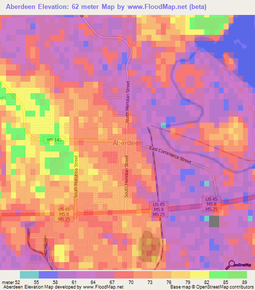 Aberdeen,US Elevation Map