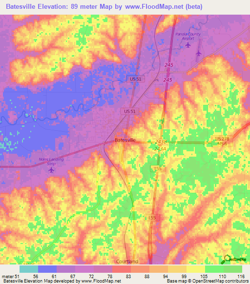 Batesville,US Elevation Map