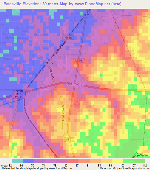 Batesville,US Elevation Map