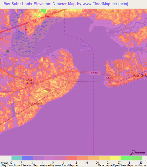 Bay Saint Louis,US Elevation Map